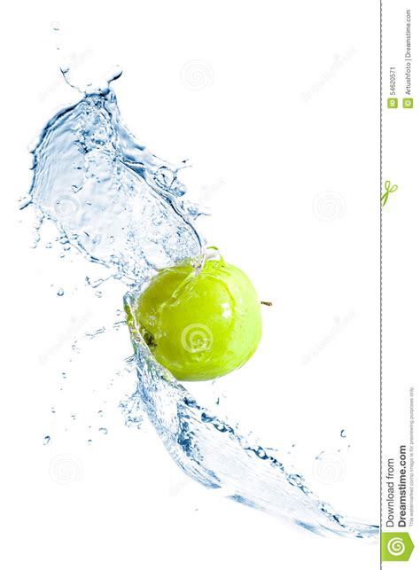 Green Apple With Water Splash Isolated Stock Image Image Of Diet