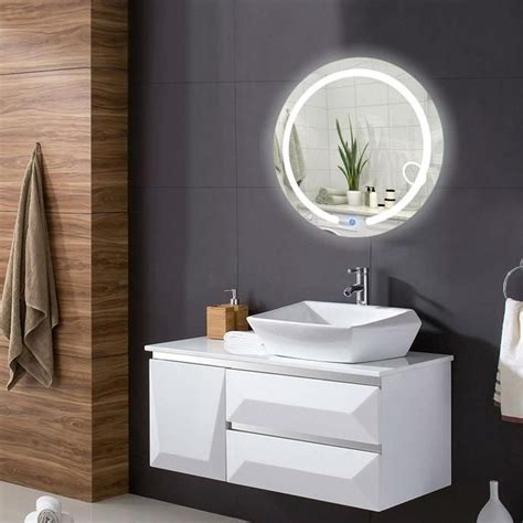 Hans&alice led wall mounted backlit mirror, bathroom vanity makeup. This Modern 20-inch Round Bathroom Wall Mirror with Touch ...