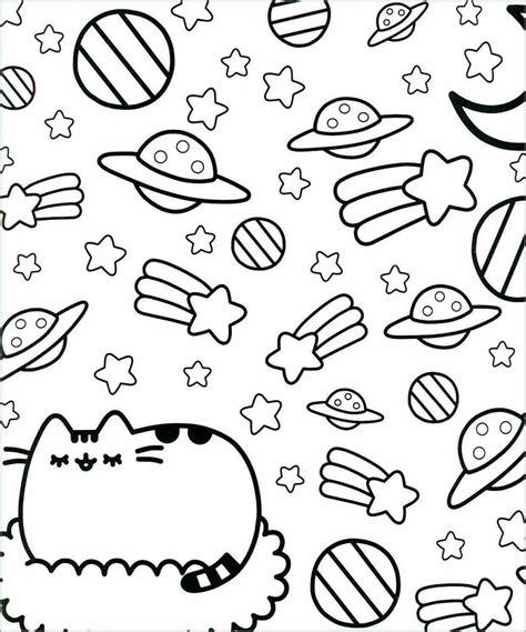 Pusheen With Stars And Planets Coloring Page - Free Printable Coloring