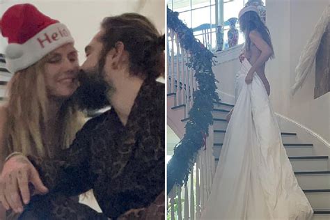 heidi klum poses fully nude as she kisses husband tom kaulitz wrapped in a bedsheet on staircase