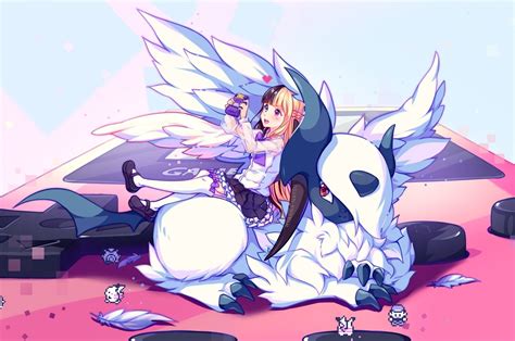 Download 2560x1700 Anime Girl Bicolored Eyes Monster Wings Pixel Wallpapers For Chromebook