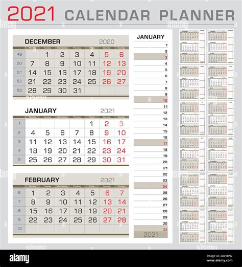 Plantilla Del Planificador De Calendario 2021 La Semana Comienza El Lunes Calendario De 3