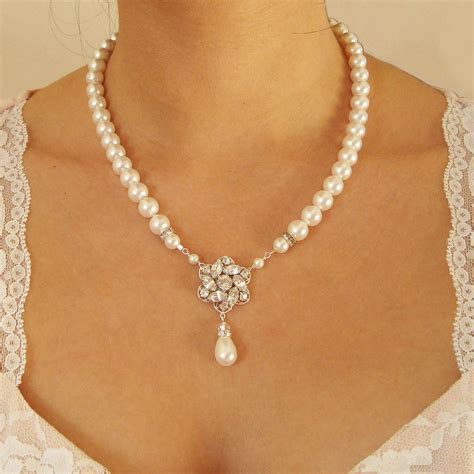 Bridal Necklace Rhinestone Wedding Jewelry Vintage By Luxedeluxe