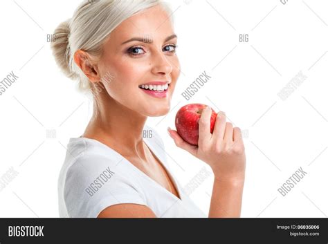 Blonde Woman Apple Image And Photo Free Trial Bigstock