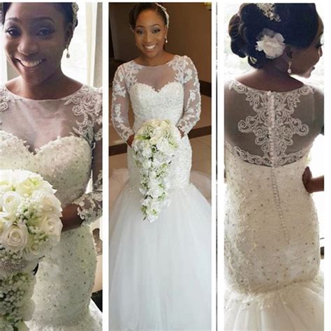2016 Long Sleeve Mermaid Wedding Dress Court Train Lace Appliques White Nigerias Weddings Gowns