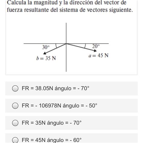 Calcula La Magnitud Y La Dirección Del Vector De Fuerza Resultante Del