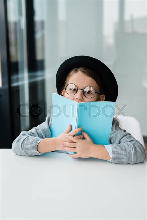 Cute Little Schoolgirl In Eyeglasses Stock Image Colourbox