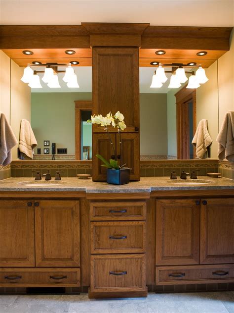 Double sink vanities can make your bathroom become more functional, spacious and different. Double Wooden Vanity in Transitional Bathroom | HGTV