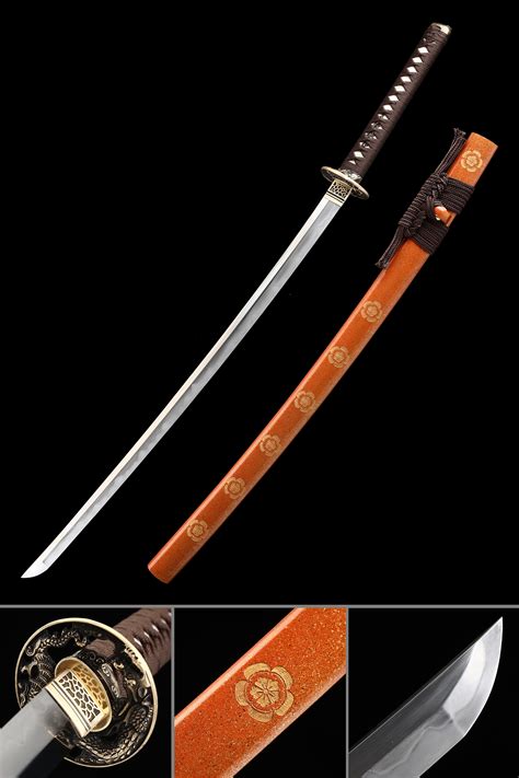 Orange Katana Handmade Japanese Katana Sword Damascus Steel Real Hamon