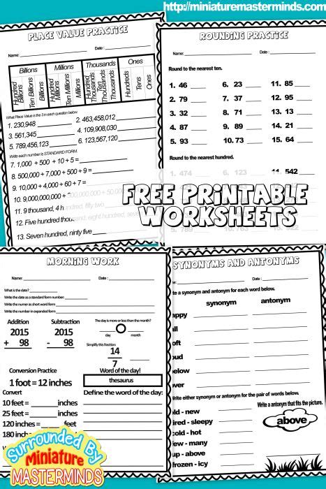 Our 5th grade printable worksheets are free to download, easy to use, and very elastic. Free Printable Daily Work For 9/8/2015 4th and 5th Grade ...