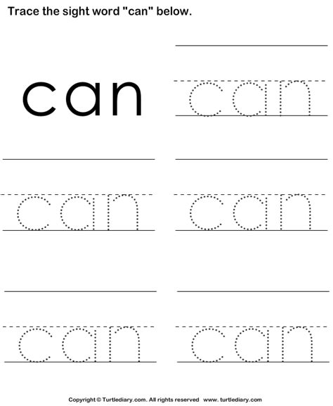 trace the sight words worksheet turtle diary