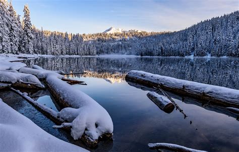 Wallpaper Forest The Sky Light Snow Mountains Lake Reflection