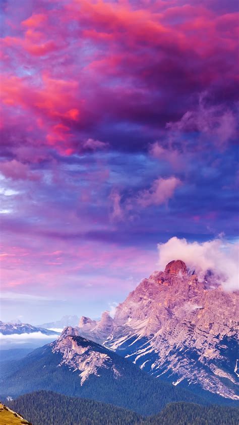 Sunrise Red Clouds Over Mountains Nature Iphone Wallpaper