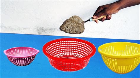 DIY | Casting cement pot from waste basket | cement flower pot making