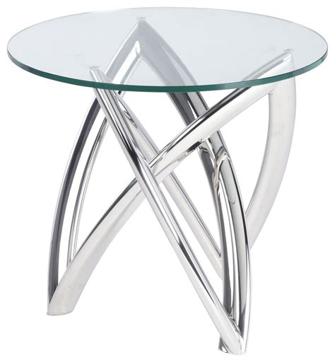 Martina Side Table Round Glass Top Polished Stainless Steel Base End