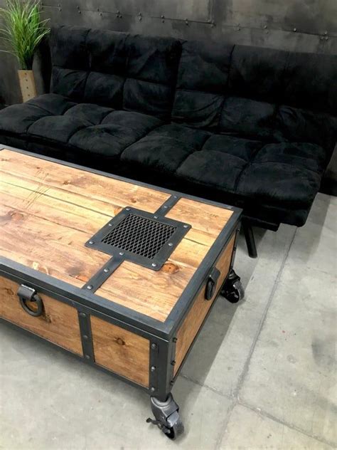 Our solid wood industrial modern coffee table with iron wheels gives that idea a shape. Rustic,wood coffee table with wheels and handles,wood ...