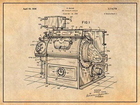 1936 Dry Cleaning Machine Antique Paper Patent Print Drawing By Greg