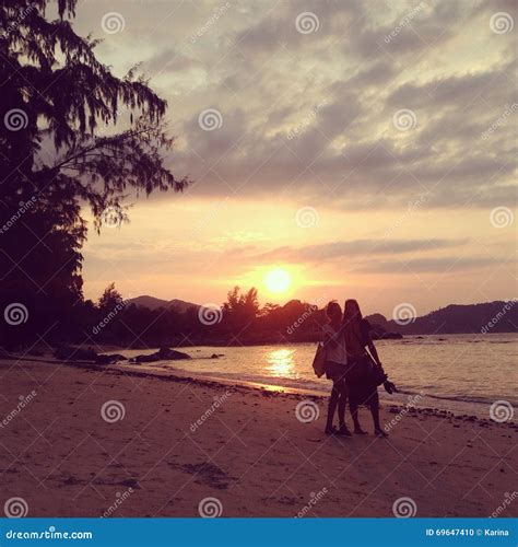 Thailand Kophangan Sunset Lovers Girl Boy Love Beach Sand Sea Nature