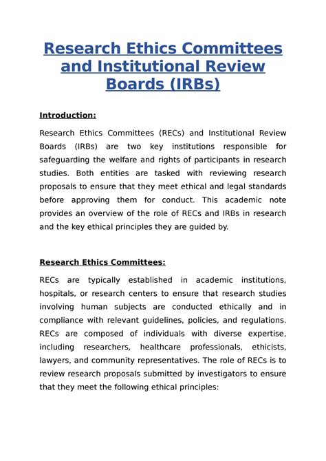 Research Ethics Committees And Institutional Review Boards Irbs Research Ethics Committees