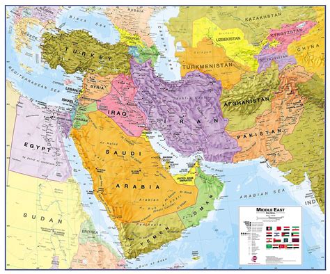 Large Middle East Wall Map Political Laminated Fruugo Uk