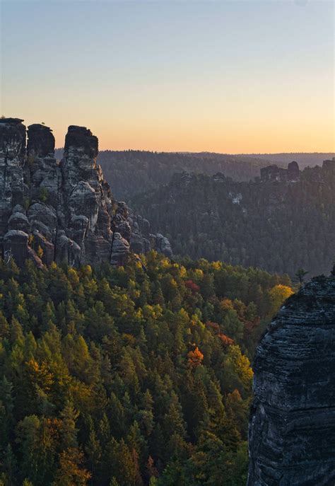 Autumn Sunrise In The Elbe Sandstone Mountains In Germany Oc
