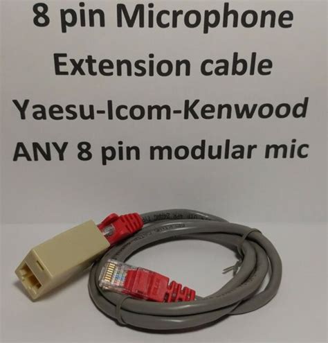 Microphone Extension Cable 8 Pin Rj45 Modular Yaesu Icom Kenwood 3 Feet