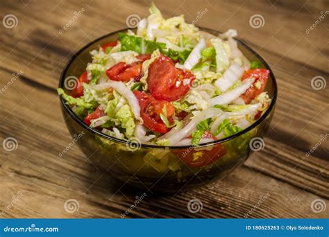 Fresh Vegetable Salad On Wooden Table Stock Image Image Of Bowl