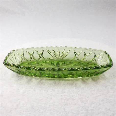 Vintage Cut Glass Hazel Atlas Prescut Star Fan Design Green Celery