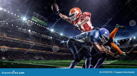 American Football Player In Action On Stadium Stock Photo Image 47039195