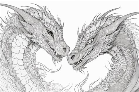 Premium Ai Image A Drawing Of Two Dragons Facing Each Other