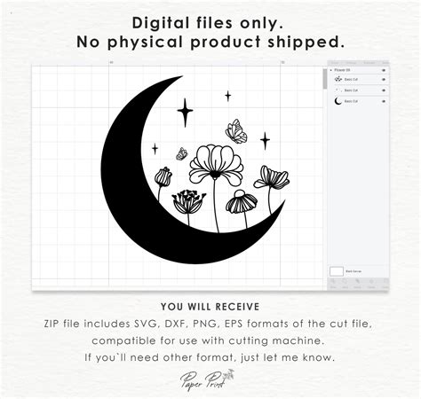 Crescent Moon With Flowers Svg Boho Svg Flower Moon Svg Etsy