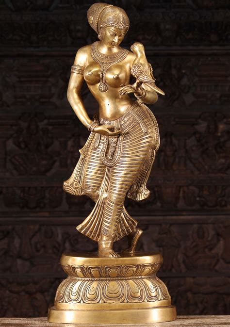 Sold Brass Statue Of Parvati As Meenakshi Of Madurai With Parrot