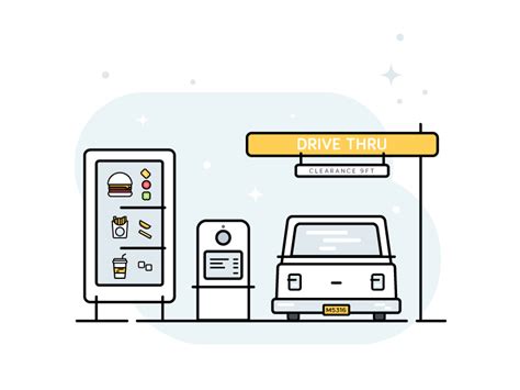 Drive thru window illustration with automobile. Fast Food Icons / Drive Thru on Behance