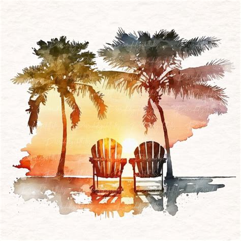 Watercolor Tropical Sunsets Clipart 4 PNG Bundle Sublimetion Files
