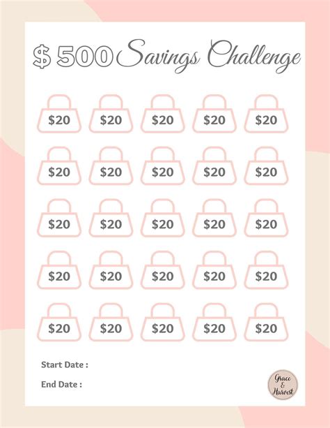500 Dollar Savings Challenge Printable Savings Tracker Letter And A4