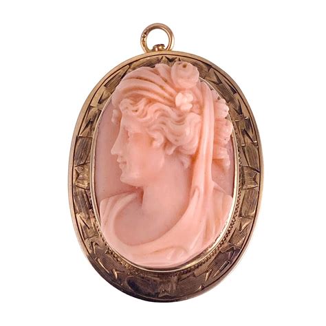 Antique 10k And Carved Coral Cameo Broochpendant Etsy