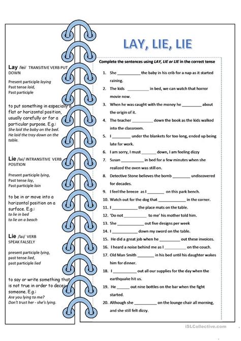 Free Printable Difference Between Lay And Lie Worksheets
