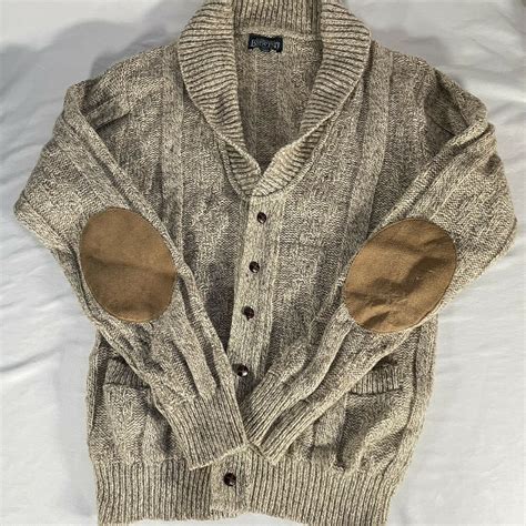 Vintage Lands End Wool Shawl Collar Cardigan Sweater Elbow Patch Made