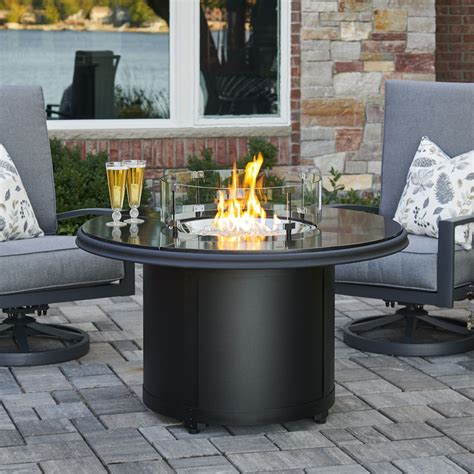 Round Fire Tables Beacon Granite Black Wind Shield Outdoor Rooms