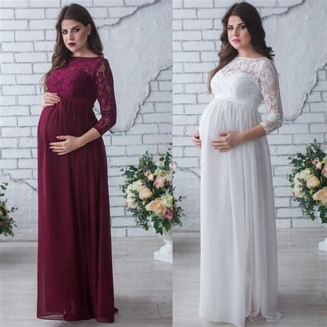 S Xxl Women Pregnancy Dresses Long Sleeves Lace Maternity Dress For Photo Shoot Pregnancy Wear