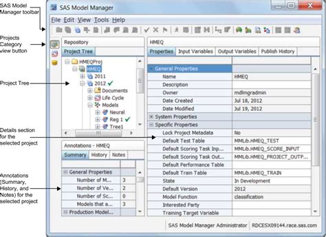 Layout Of The Sas Model Manager Window Sasr Model Manager 121