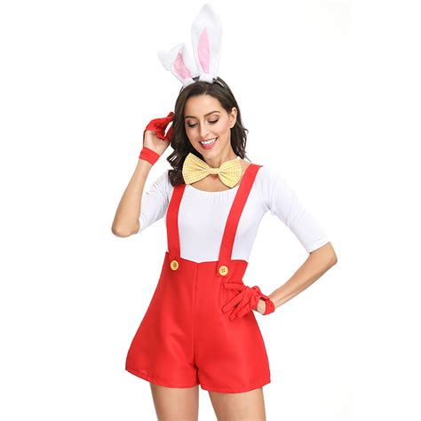 4pcs Adorable Womens Bunny Girl Braces Overalls Halloween