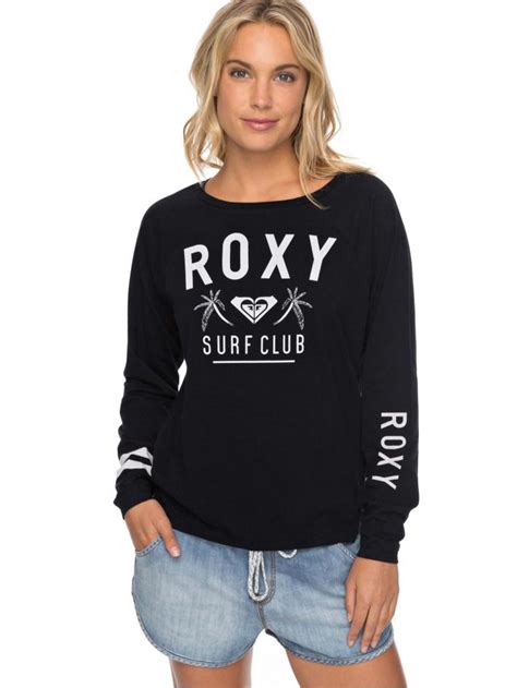 Black Womens Roxy T Shirts Outdoor Love Surf Long Sleeve T Shirt Anthracite Navigate Fp