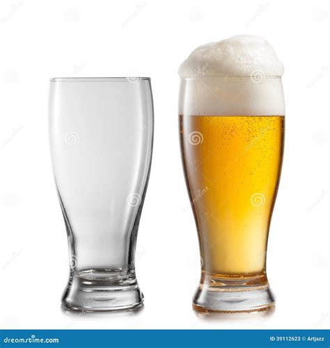 Empty And Full Glasses Of Beer Isolated On White Stock Image Image Of Liquid Bubbles 39112623