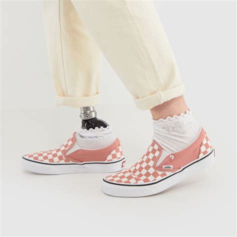 Womens Pale Pink Vans Classic Slip On Check Trainers Schuh