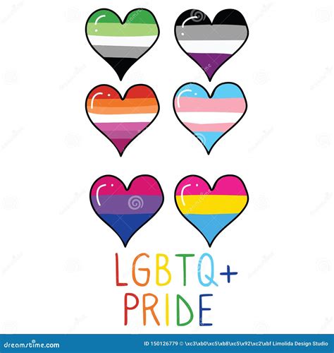 Cute Lgbtq Pride Hearts Cartoon Illustration Motif Set Hand Drawn