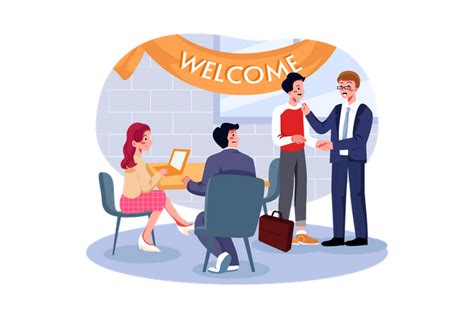 Best Premium Employees Welcoming New Employee In Office Illustration