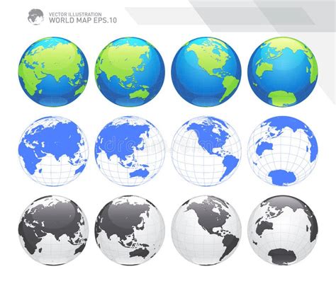 Globi Che Mostrano Terra Con Tutti I Continenti Vettore Del Globo Del