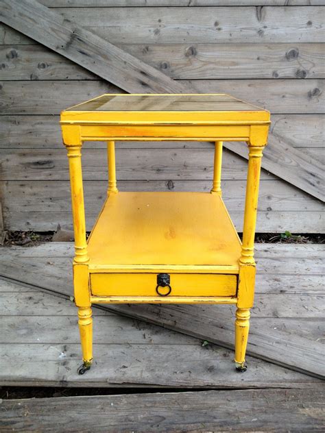 Vintage Yellow Side Table With Glass Top Love This Color Yellow
