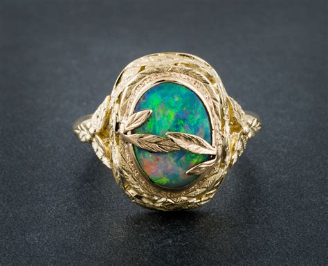 Opal And Textured Leaf Custom Ring Arden Jewelers